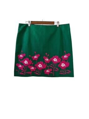 Boden NEW Floral Embroidered Mini Skirt In Green & Pink Size 14